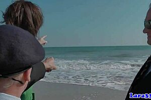 stockinged mature gettin spitroasted in a trio by these guys