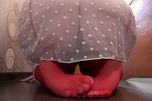 check it out, the camera watches from the side as busty milf fucks with dildo recording video of her gorgeous big tits and hairy pussy