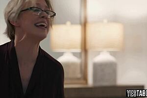 pervert stepson convinces busty mature stepmom to suck his big cock and fuck in garage