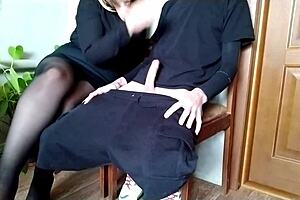 fantasy unfolds as risky move gets hard cock near juicy mature milf with hairy pussy and stockings