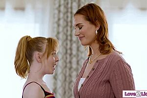 now that she's 18 the teen licks her busty stepmom's pussy in taboo moment