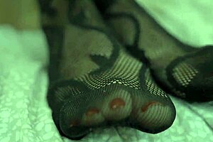 Blonde Milf Gives Amazing Footjob with Fishnets and Nylon