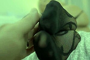 Blonde Milf Gives Amazing Footjob with Fishnets and Nylon