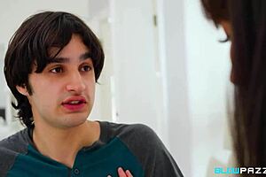 Stepmom gives a mouthful of advice with deepthroat blowjob and titty fuck on big cock, swallowing cum in hardcore reality scene. Big tits and ass shine.