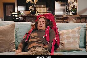 axel haze rushes home to masturbate on living room couch but curvy redhead stepmom interrupts with fingering and deepthroat. she bends over for doggystyle cumshot on big ass