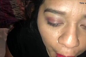 Handicap latina maid delivers interracial blowjob and handjob to big black cock in hotel