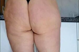 Hidden Camera Catches Stepmom In Kitchen With See-Through Blouse And Panties