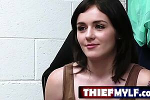 Thiefmylf com shows security officer Jovan Jordan catching Rosalyn Sphinx stealing, then her stepmom McKensie Lee arrives to help with blowjob and doggystyle on big tits.