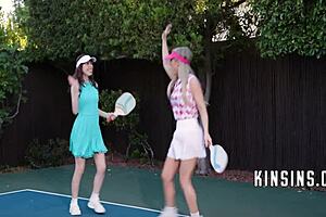 Playing Pickle Ball with Family Ends in Intense Foursome Orgy Outdoor Riding Action