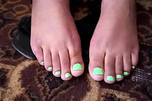 erotic barefoot play by milf for you unfolds with sexy amateur fetish licking cute feet and spreading toes