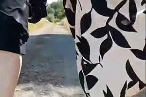 Hot granny's sunny walk