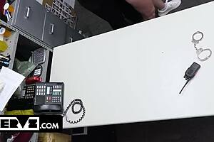 Busty mylf caught stealing perfumes fucks security officer with blowjob and sex.