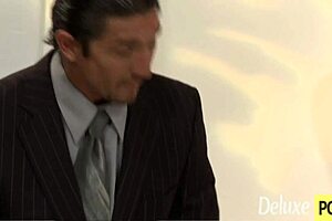 Horny brunette chick gets shaved pussy smashed in garage with fingering and riding action