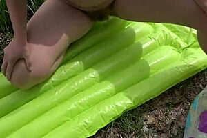 Hairy Pussy Fiercely Pissed, Spat On, And Fucked With Beach Ball Outdoors