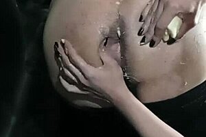 My girlfriend slides a banana deep into my ass for fetish fun.