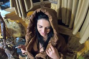 preview milfycalla smoking and a lot of cum on my new light brown long jacket