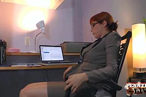 penny pax strips in the office rubbing her big tits and black lingerie before fingering that naughty big pussy with long lips spread wide.