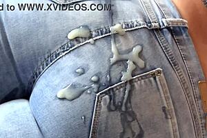 Stepmom gets great cumshot on her wonderful ass in jeans. Two cameras capture the lingerie flashing and curvy body.