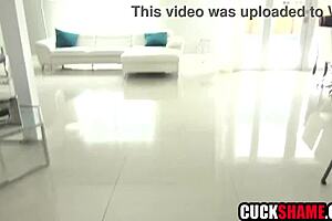 hey, why is your cheating wife letting that big cock lover lick her pussy while you spy like a cuckold husband?