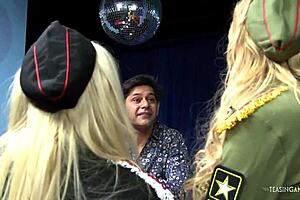 sharing this fat shaft with another blonde in stockings makes us ride it wildly