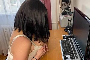 i love tit job with my favorite dildo in home office