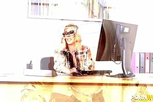 Blonde Milf With Big Tits In Lingerie And Heels Shows Shaved Pussy While Rock-Hard For Her Fake Boobs And Nipples In Miniskirt