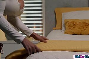 Chubby girlfriend fingers and licks big tits milf until she reaches orgasm in lesbian encounter.