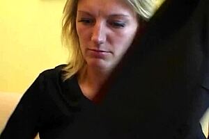 Milf Blonde in Sexy Stockings Fingered and Fucked with Cumshot Facial