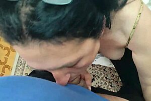 Stepmom housewife offers blowjob and takes cum in mouth to ease stepson's nerves before his big date