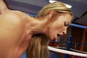 milf gets assfucked in the ring by her boxing teacher using anal fingering