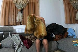 milfycalla teases with solo masturbation in fur coats shiny outfits and long jackets for episode 203
