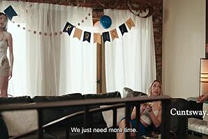 Let's make step mom's birthday memorable with a hot foursome and intense scissoring action.