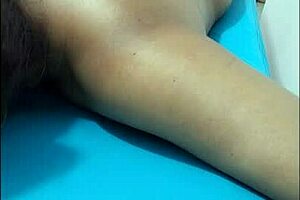 Dominant massage therapist treats the bound whore as a slave, groping and oiling her sexy teen brunette buttocks extensively