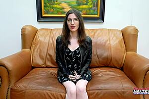 So, this nerdy brunette Hazel OConnor starts masturbating casually, then gets deeply fingered in a homemade scene.