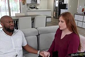 redhead girlfriend licks black boyfriend's ass in interracial scene