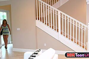 Teenage lesbians get caught by stepmom who joins them for a wild threesome session