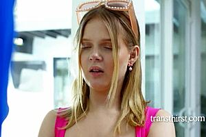 frustrated ts milf bangs delivery guy as stepdaughter watches