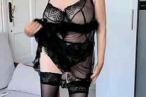 GILF's Passionate Tease Huge Tits Black Lingerie Jerk Instructions