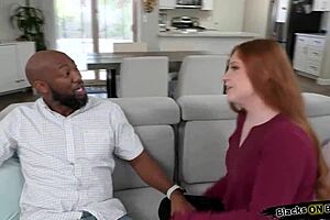redhead girlfriend licks black boyfriend's ass in interracial scene