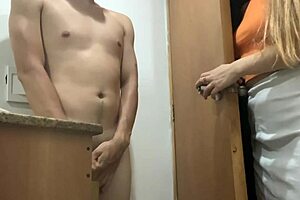 Why is my stepmom spying on me jerking off in the bathroom craving my cock