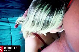 redquenn gets pounded by bbc then slurps his cum from her mouth