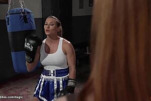 Milf boxer binds pale manager for kinky anal domination