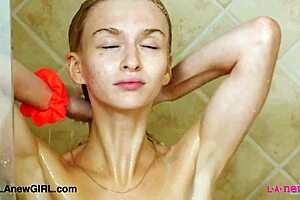 Cute 18+ blonde teen steps into the shower for you...