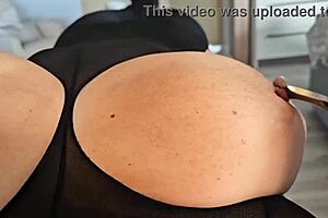 Aqua Pola fingers pierced nipples clit in nylon outfit pussy play