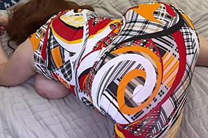 Stepmom spreads legs wide revealing soaked panties to eager stepson