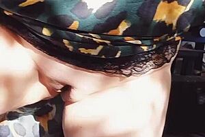 mature blonde cougar flashes her huge shaved cameltoe pussy outdoors 😏👅