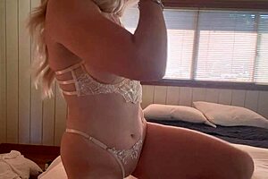 sexy blonde milf strips teases pussy close-ups dildo pounds deep!