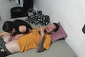 mi hermanastra's head stayed out but cock filled her till pussy dripped!