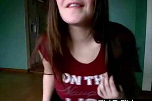 hot brunette milf rips clothes for steamy webcam striptease