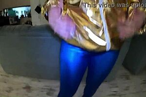 shiny cameltoe gets SPANKED hard then deepthroats double cumshots